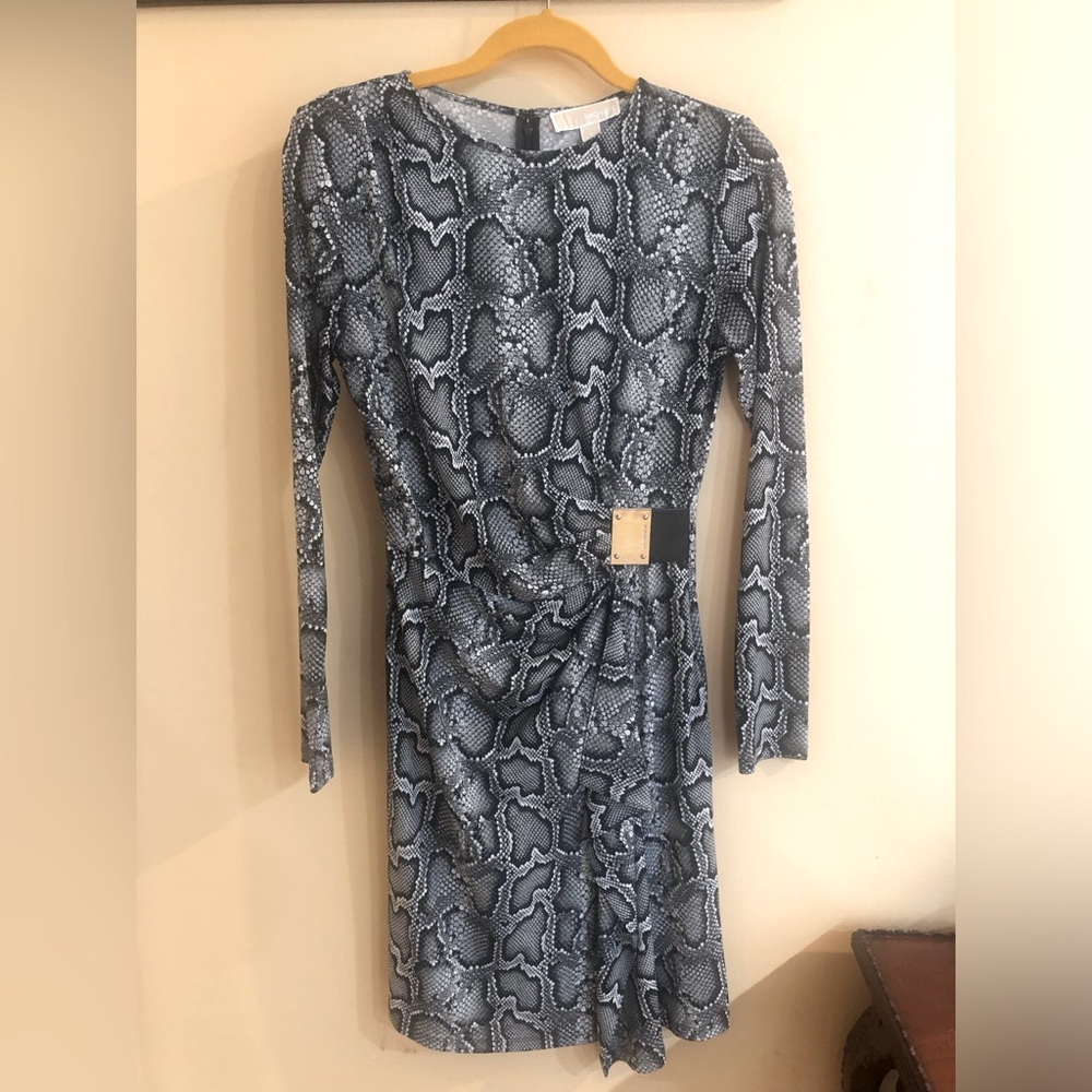 Michael Kors snakeskin long sleeve dress, zipper, buckle accent; size small.